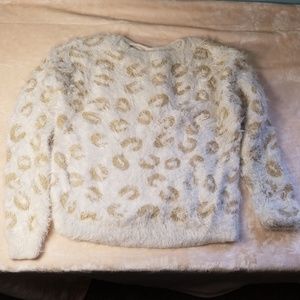 Fuzzy cream sweater with gold detail